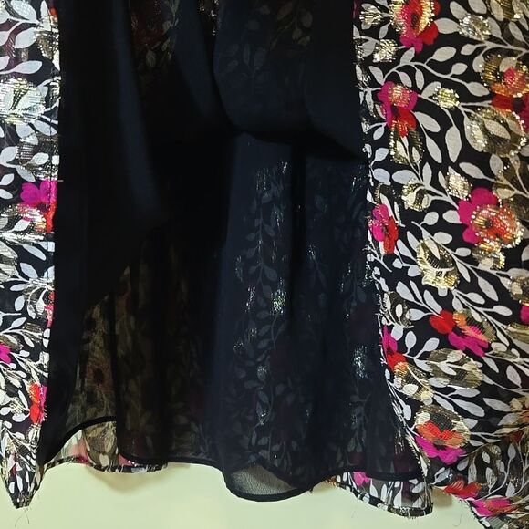 Kate Spade Silk Ruffle Metallic Floral Top Holiday Peplum - Picture 11 of 16